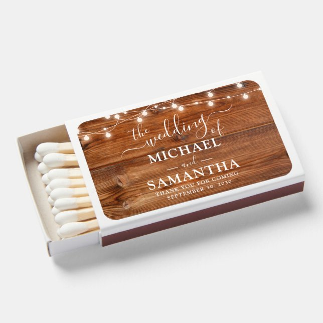 Simple Elegant Wood Rustic Wedding Matchboxes (Front Open)