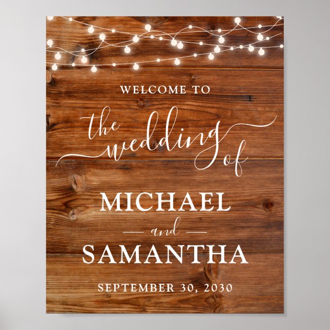 Simple Elegant Wood Rustic Wedding Poster (Front)