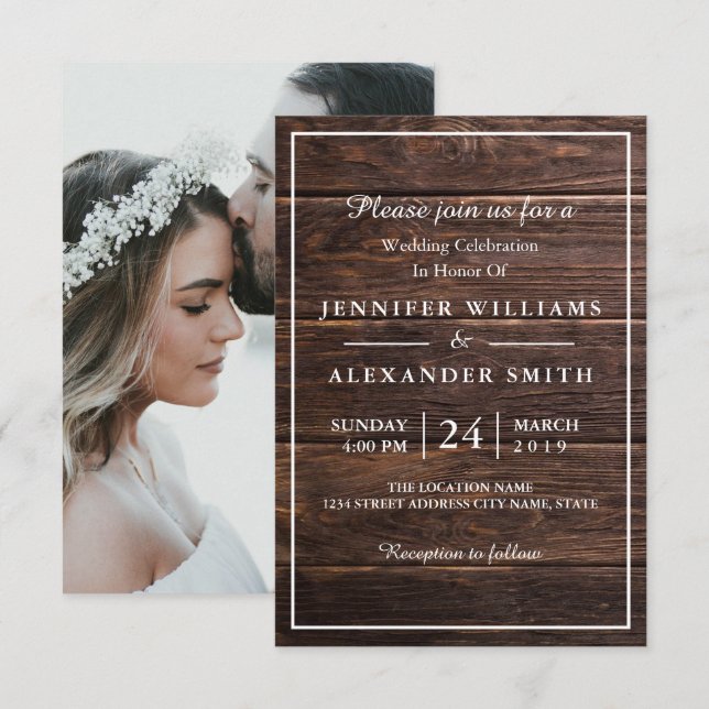 Simple Elegant Woodsy Photo Wedding Invitation (Front/Back)