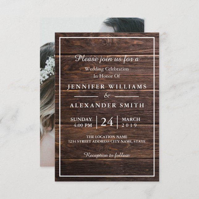 Simple Elegant Woodsy Photo Wedding Invitation (Front/Back)