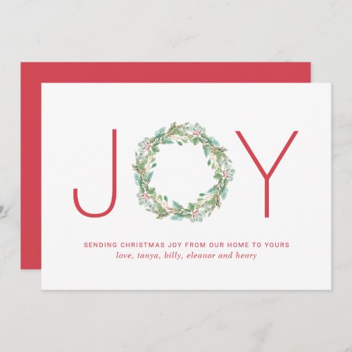 Simple Elegant Wreath Joy Christmas Holiday Card