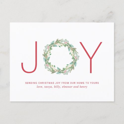 Simple Elegant Wreath Joy Christmas Holiday Postcard