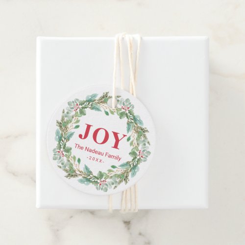 Simple Elegant Wreath Joy Modern Christmas Favor Tags