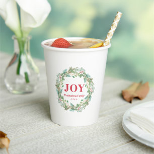 Simple Elegant Wreath Joy Modern Christmas Paper Cups