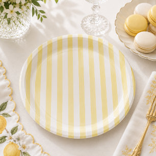 Simple Elegant Yellow Striped Summer Baby Shower Paper Plates
