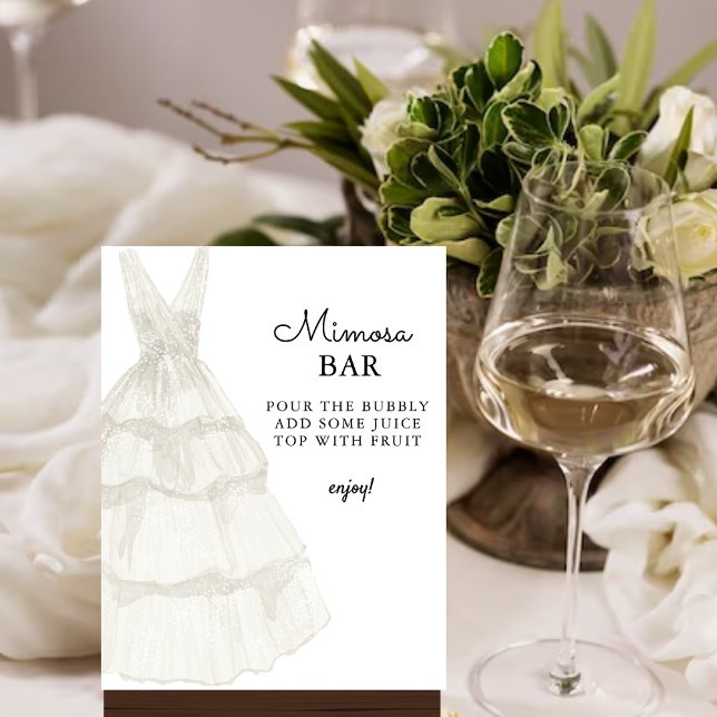 Simple Elegent White Wedding Gown Mimosa Bar Sign (Creator Uploaded)