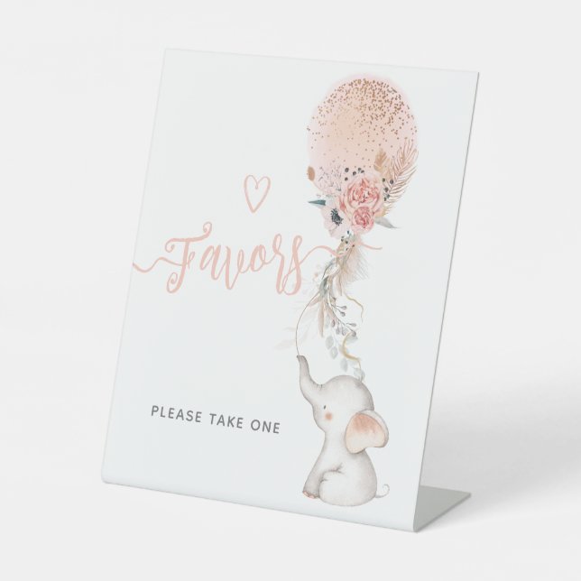 Simple Elephant & Balloon Baby Shower favors Pedestal Sign (Front)