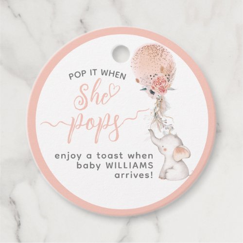 Simple Elephant  Balloon Baby Shower She Pops Favor Tags