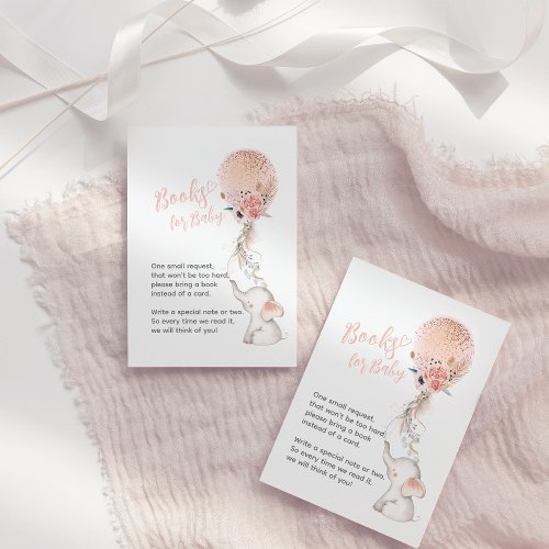 Simple Elephant  Balloon Girl Baby Shower Books Enclosure Card