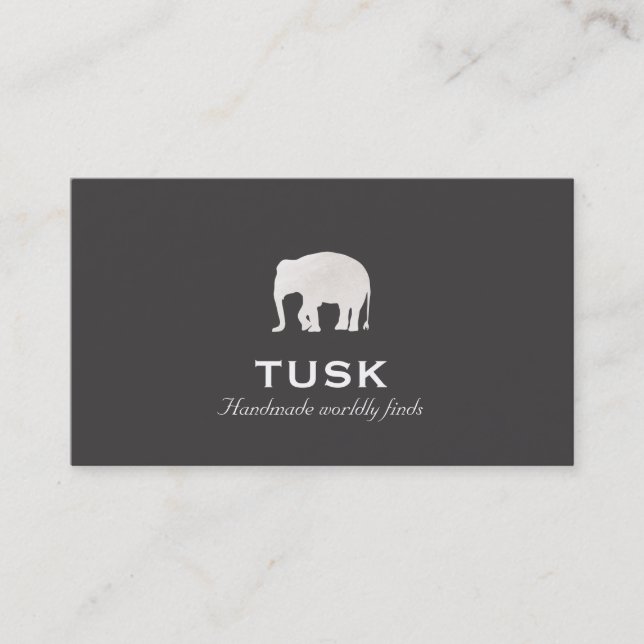 Simple Elephant Black Business Card (Front)
