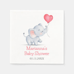 Simple Elephant & Heart Balloon Baby Shower Napkins