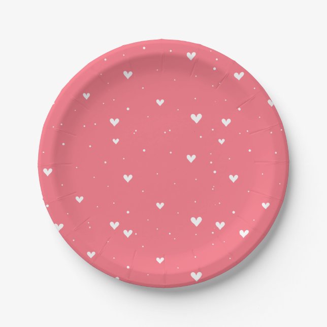 Simple Elephant & Red Heart Balloon Baby Shower Paper Plates (Front)