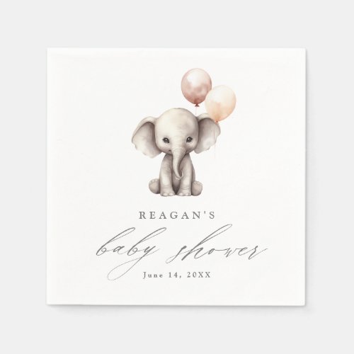 Simple Elephant with Balloons Neutral Baby Shower Napkins