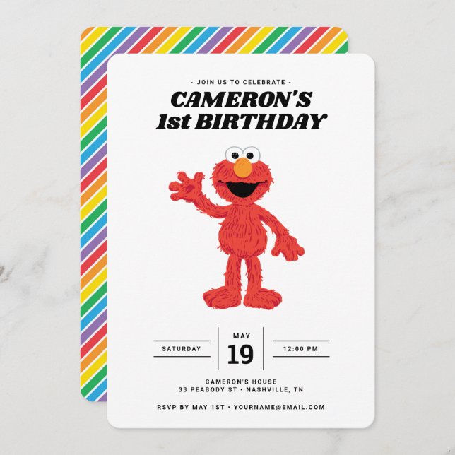 Simple Elmo 1st Birthday Invitation (Front/Back)