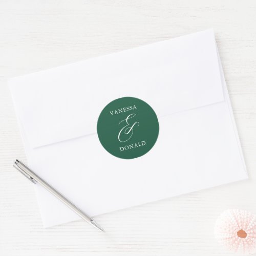 Simple Emerald Ampersand Minimal Modern Wedding Classic Round Sticker