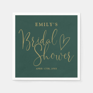Simple Emerald Green and Gold Script Bridal Shower Napkins