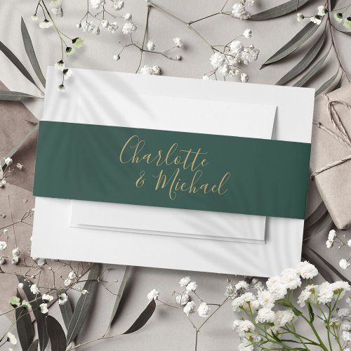 Simple Emerald Green And Gold Signature Invitation Belly Band