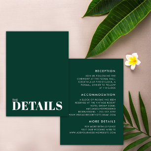 Simple Emerald Green Bold Minimal Wedding Details Enclosure Card