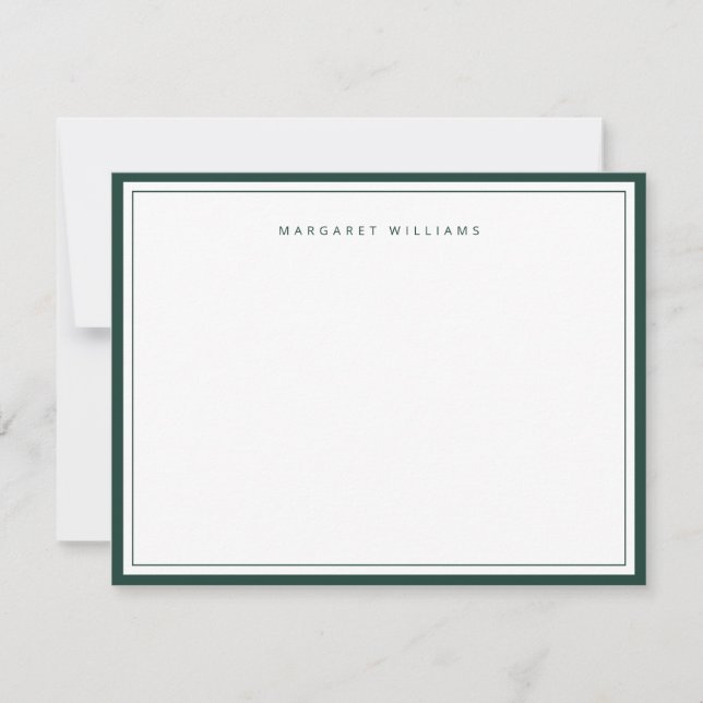 Simple Emerald Green Border Modern Minimalist Note Card (Front)