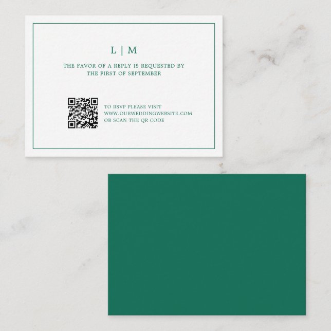 Simple Emerald Green Elegant Wedding Mini RSVP Note Card (Front/Back)