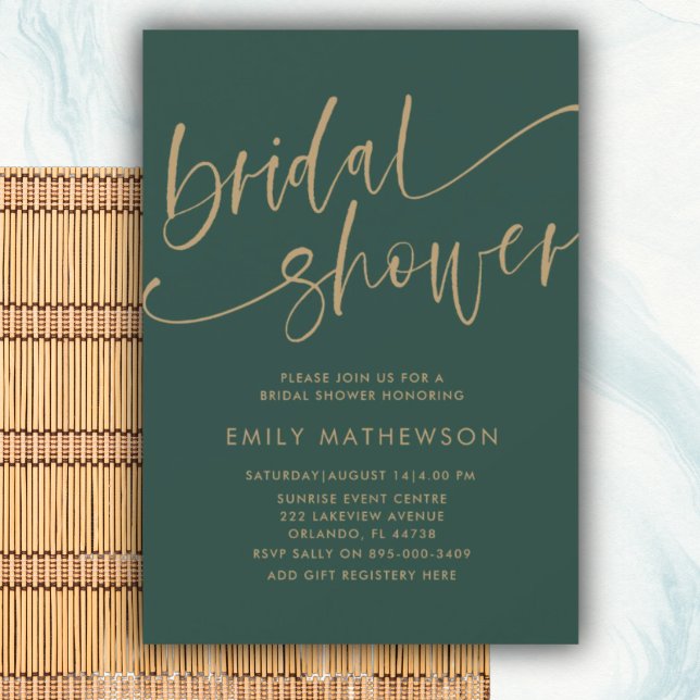 Simple Emerald Green & Gold Bridal Shower Invitation (Creator Uploaded)