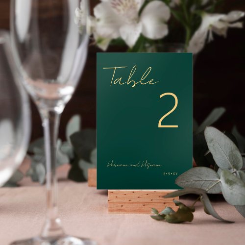 Simple Emerald Green Gold Modern Minimalist Table Number