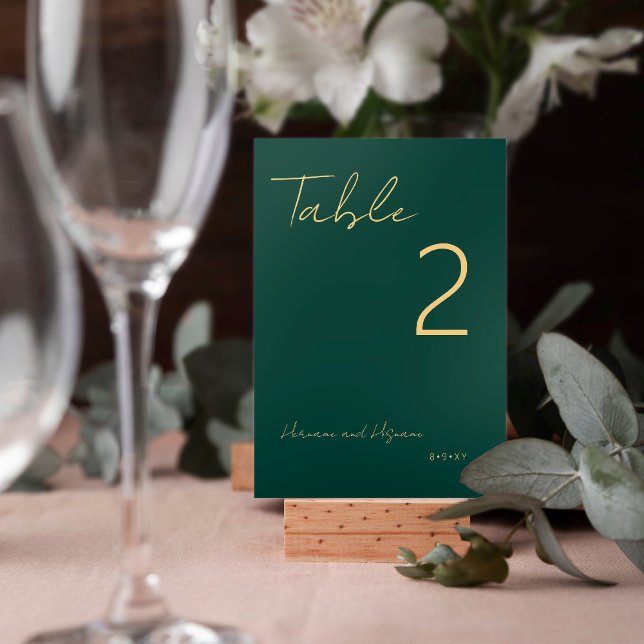 Simple Emerald Green Gold Modern Minimalist Table Number (Creator Uploaded)