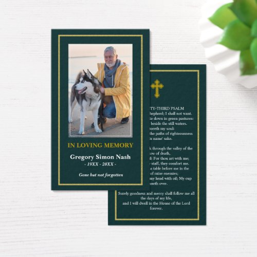 Simple Emerald Green Gold Photo Funeral Card