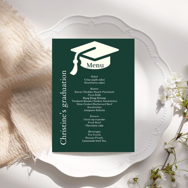 Simple emerald green Graduation party dinner menu  (Creator Uploaded)