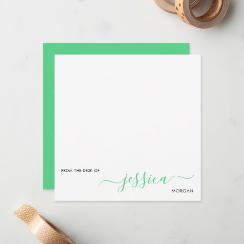 Simple emerald green green script note card