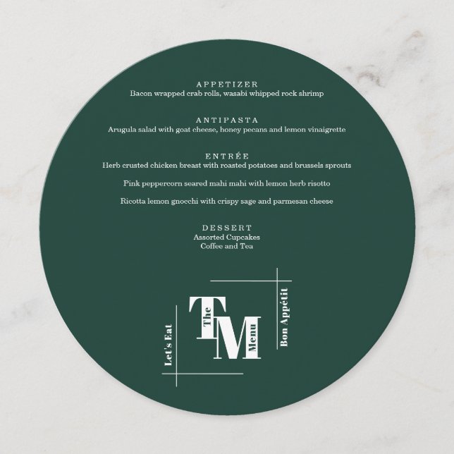 Simple Emerald Green Modern Chic Wedding Thank You Menu (Front)