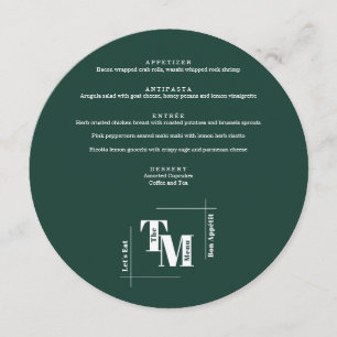 Simple Emerald Green Modern Chic Wedding Thank You Menu