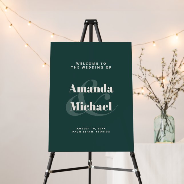 Simple Emerald Green Modern Wedding Welcome Foam Board (In Situ (Stand))