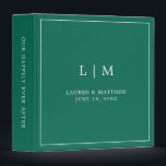 Simple Emerald Green Monogram Elegant Wedding 3 Ring Binder<br><div class="desc">Simple wedding binder featuring a modern yet elegant design with your two letter monogram along with your names and wedding date surrounded by a thin border. All text is in white over a jewel tone emerald green background. The fonts and background colors may be changed to any colors you wish....</div>