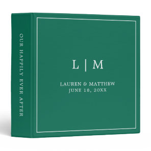 Simple Emerald Green Monogram Elegant Wedding 3 Ring Binder
