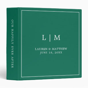 Simple Emerald Green Monogram Elegant Wedding 3 Ring Binder