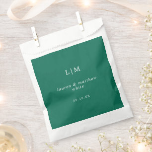 Simple Emerald Green Monogram Elegant Wedding Favor Bag