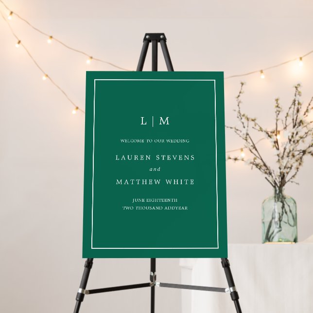 Simple Emerald Green Monogram Elegant Wedding Foam Board (In Situ (Stand))