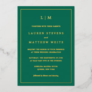 Simple Emerald Green Monogram Elegant Wedding Foil Invitation