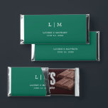 Simple Emerald Green Monogram Elegant Wedding Hershey Bar Favors<br><div class="desc">Simple personalized Hershey's Bar Wedding Favors featuring a modern yet elegant design with your two letter monogram along with your names and date in white over a jewel tone emerald green background. The back has your personalized message. The font and background colors may be changed to any colors you wish...</div>