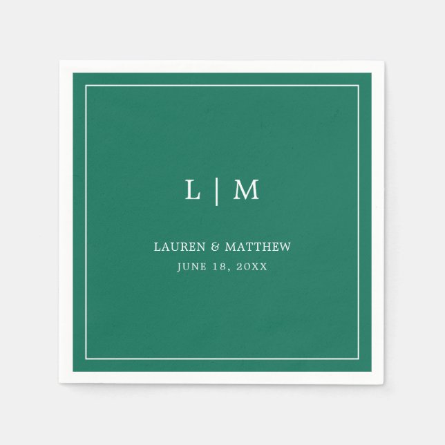 Simple Emerald Green Monogram Elegant Wedding Napkins (Front)