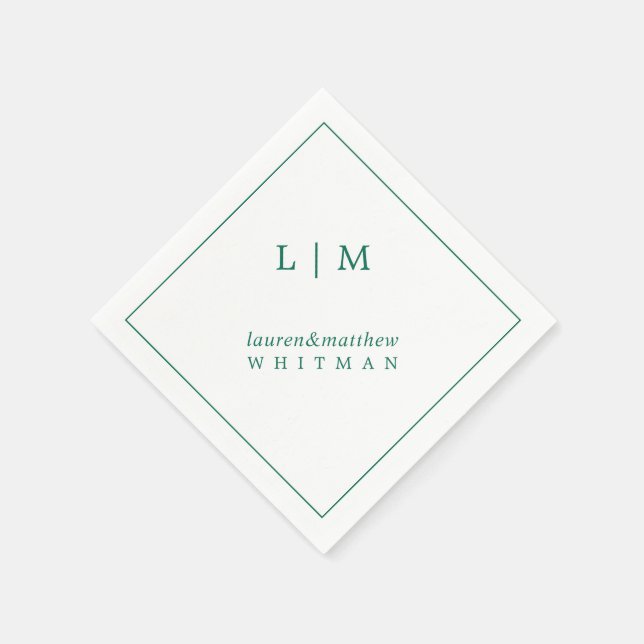 Simple Emerald Green Monogram Elegant Wedding Napkins (Corner)