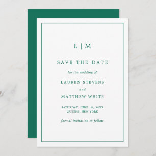 Simple Emerald Green Monogram Elegant Wedding Save The Date