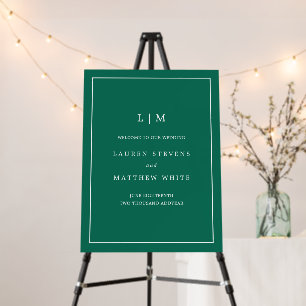 Simple Emerald Green Monogram Wedding Welcome Sign