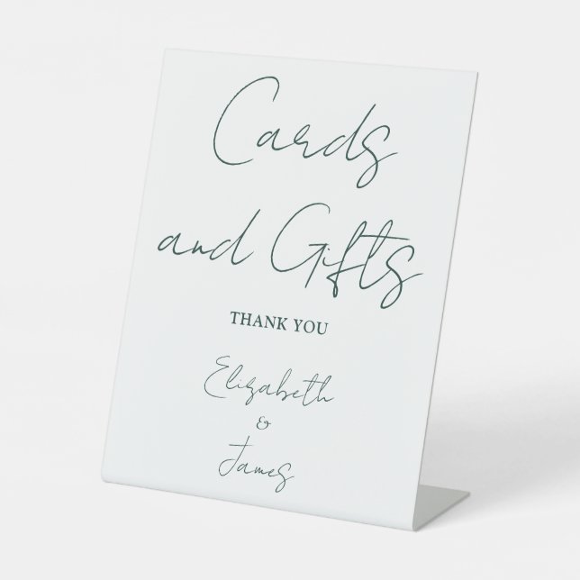 Simple Emerald Green Script Cards And Gifts Pedestal Sign (Front)