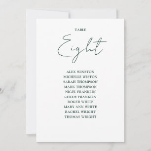 Simple Emerald Green Seating Chart Table Number