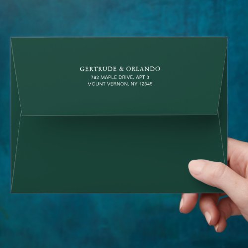 Simple Emerald Green Traditional Elegant Wedding Envelope