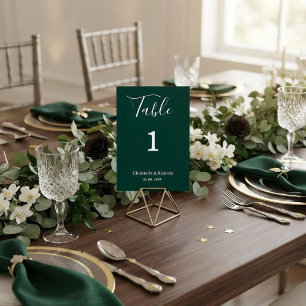 Simple emerald green wedding calligraphy script table number
