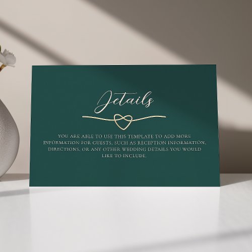 Simple Emerald Green Wedding Details Enclosure Card