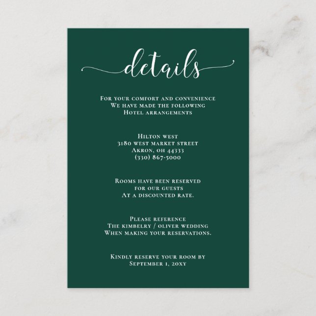 Simple Emerald Green Wedding Enclosure Card (Front)